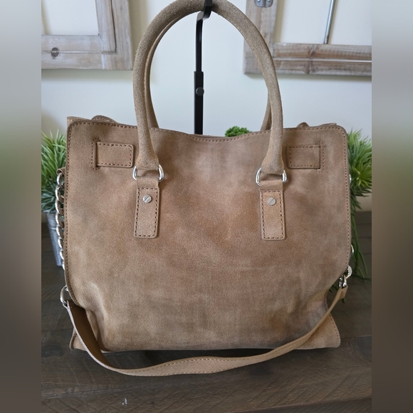 Vintage Michael Kors Distressed Brown Suede Tote Bag With Silver MK Lock - Picture 11 of 15